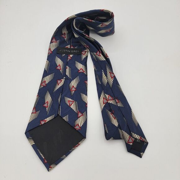 Mens Necktie Austin Grey Silk, Blue Tan Red, Tie, Formal, Size 55 By 4 Vintage - Picture 3 of 6